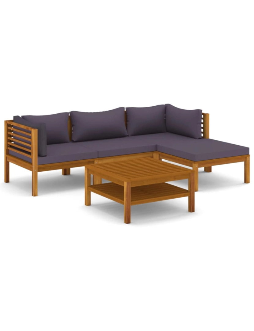 imagem de vidaXL 5 pcs conjunto lounge de jardim c/ almofadões acácia maciça1