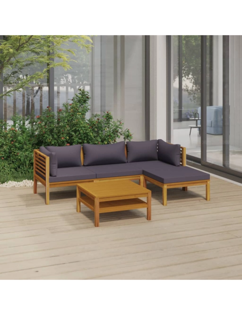 imagem de vidaXL 5 pcs conjunto lounge de jardim c/ almofadões acácia maciça2