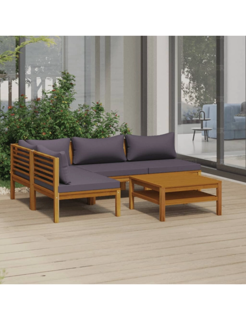 imagem de vidaXL 5 pcs conjunto lounge de jardim c/ almofadões acácia maciça2