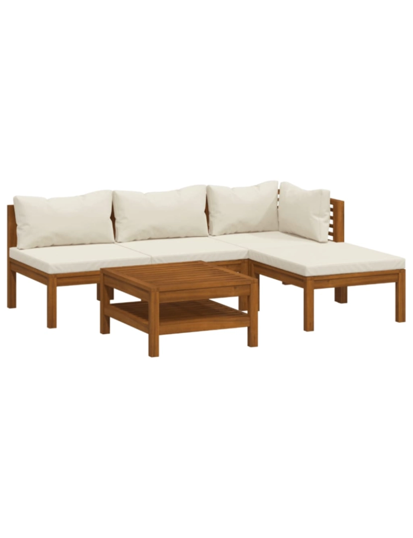 imagem de vidaXL 5 pcs conjunto lounge jardim c/ almofadões creme acácia maciça1