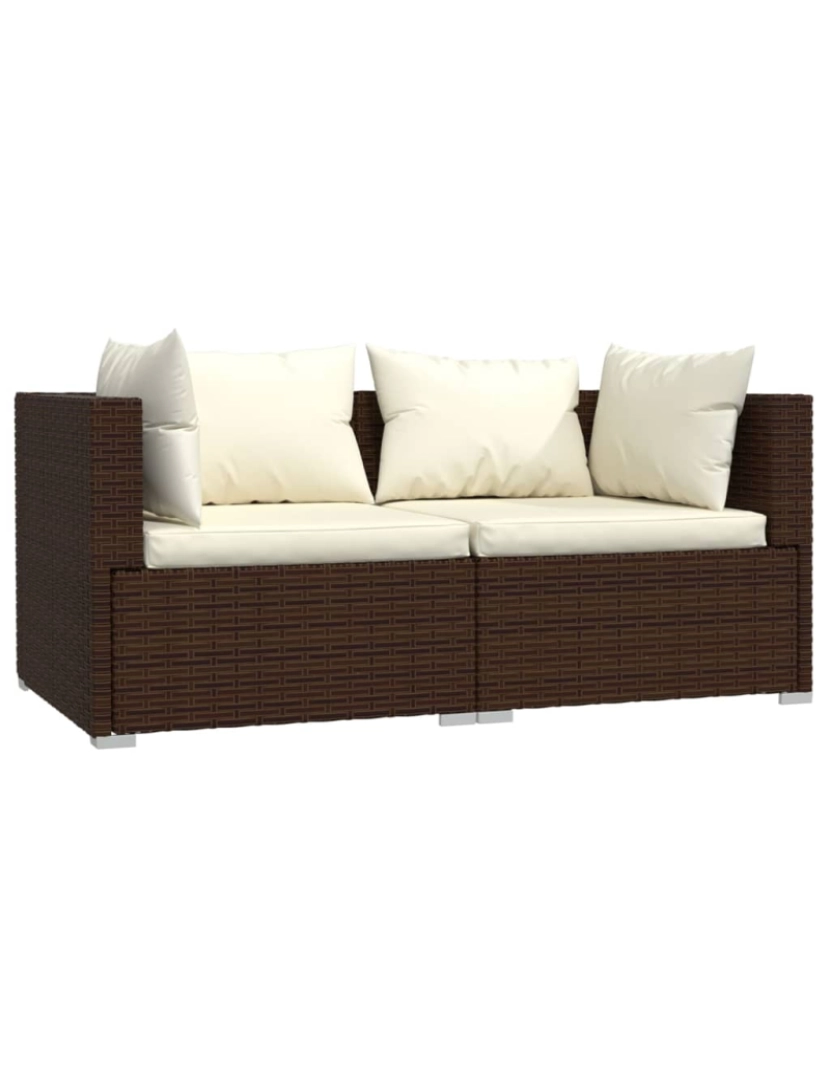 imagem de vidaXL 3 pcs conjunto lounge jardim c/ almofadões vime PE castanho4