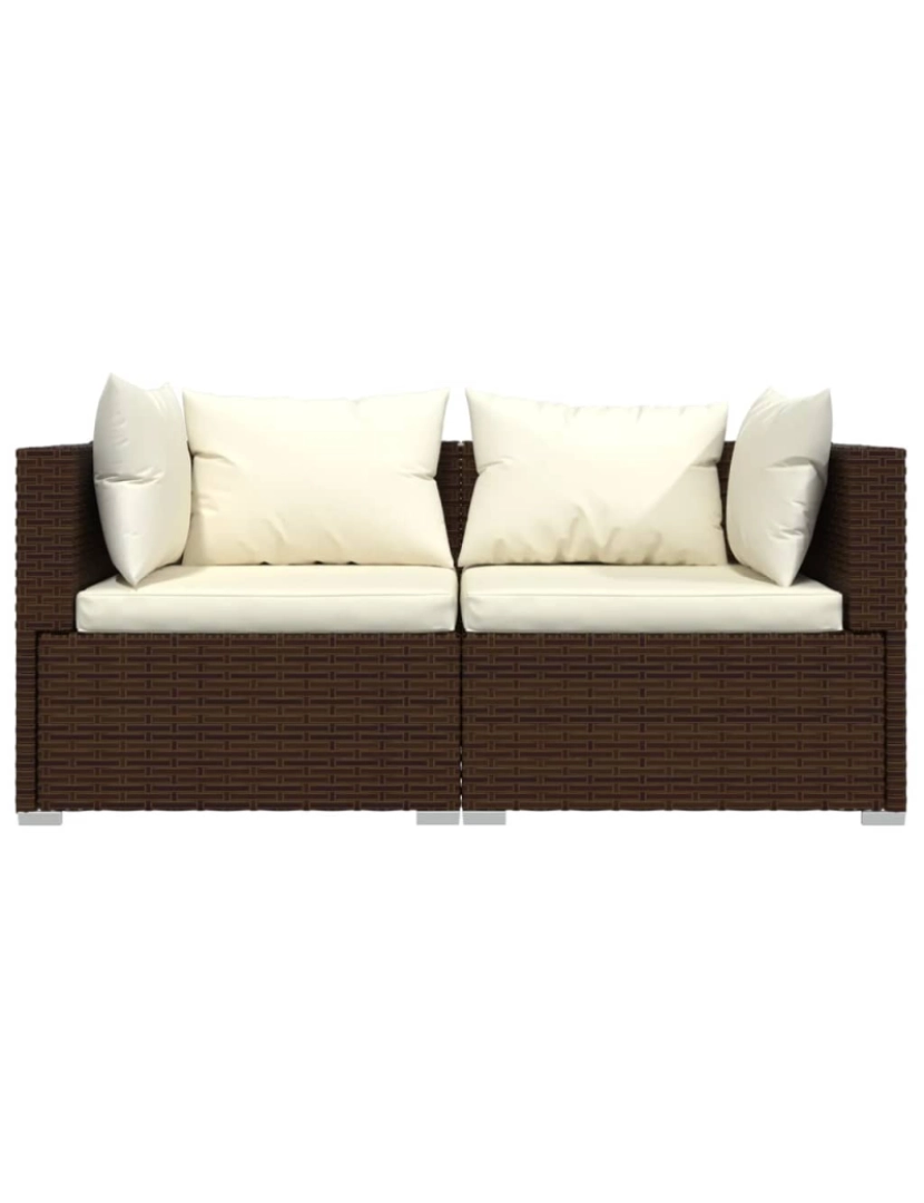 imagem de vidaXL 3 pcs conjunto lounge jardim c/ almofadões vime PE castanho5