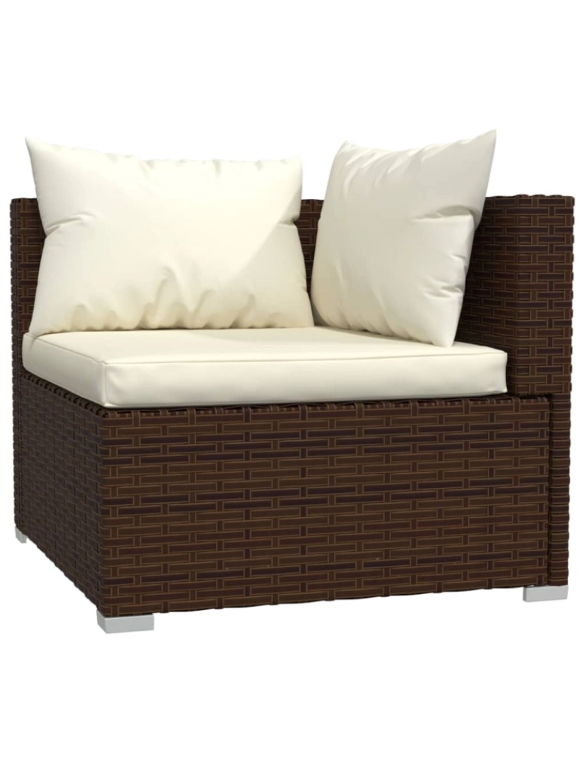 imagem de vidaXL 3 pcs conjunto lounge jardim c/ almofadões vime PE castanho6