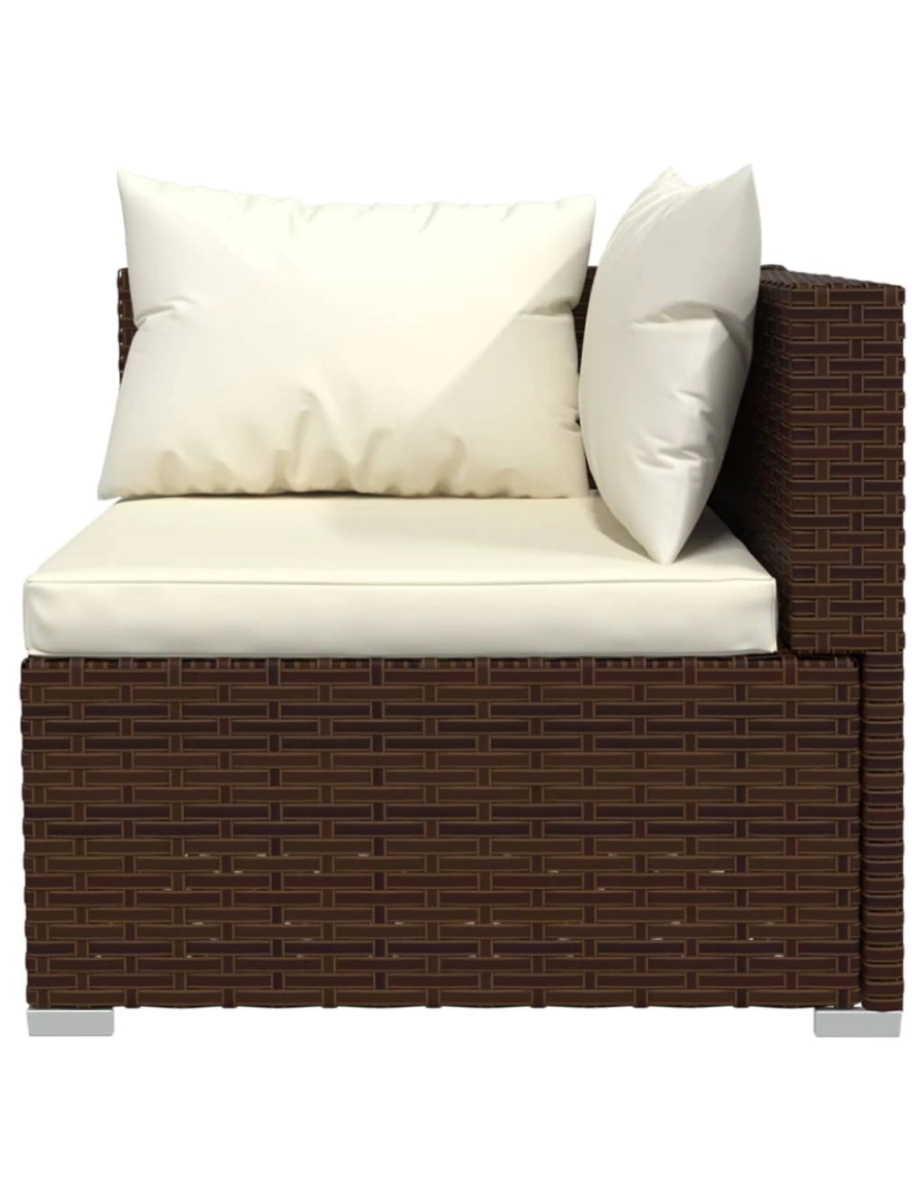 imagem de vidaXL 3 pcs conjunto lounge jardim c/ almofadões vime PE castanho7