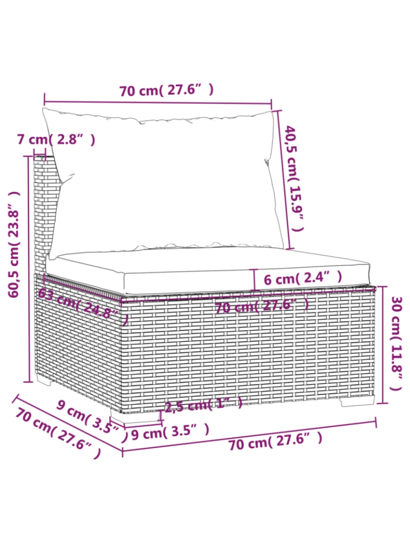 imagem de vidaXL Sofá de jardim 4 lugares com almofadões vime PE castanho9