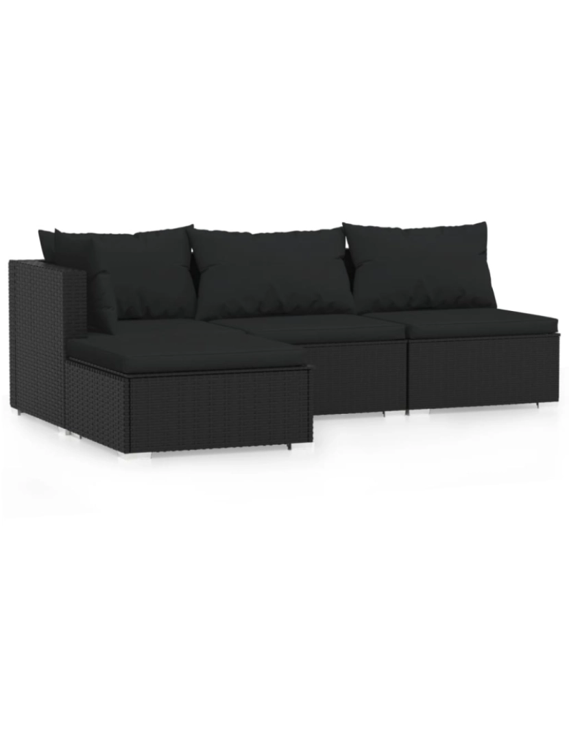 imagem de vidaXL 4 pcs conjunto lounge de jardim c/ almofadões vime PE preto1