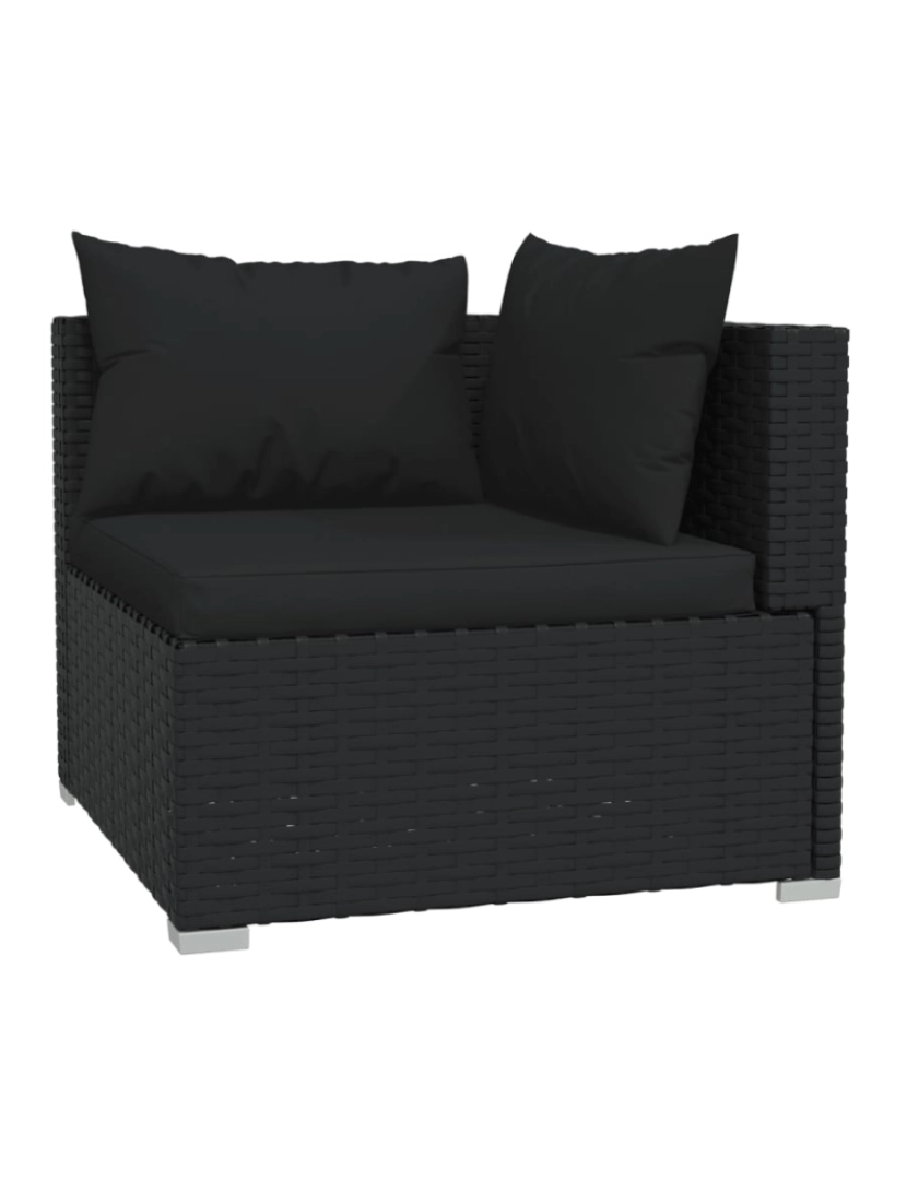 imagem de vidaXL 4 pcs conjunto lounge de jardim c/ almofadões vime PE preto6