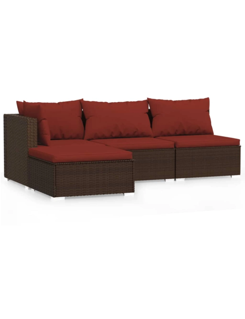 imagem de vidaXL 4 pcs conjunto lounge jardim c/ almofadões vime PE castanho1