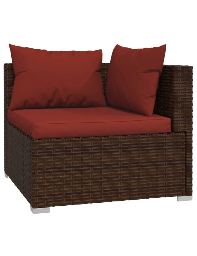 imagem de vidaXL 4 pcs conjunto lounge jardim c/ almofadões vime PE castanho6