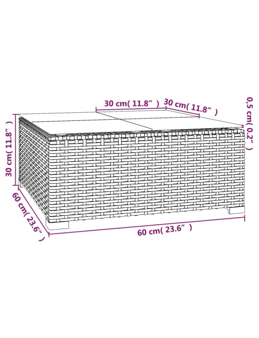 imagem de vidaXL Mesa de centro para jardim 60x60x30 cm vime PE e vidro castanho6