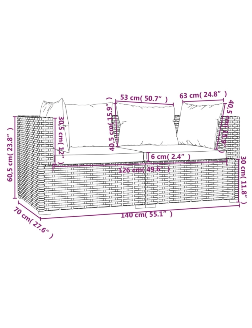 imagem de vidaXL Sofá de jardim 2 lugares com almofadões vime PE castanho10
