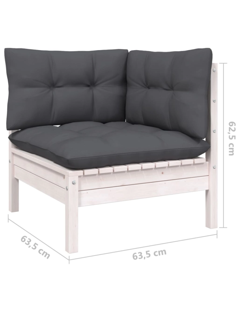 imagem de vidaXL 3 pcs conjunto lounge jardim c/ almofadões pinho maciço branco10