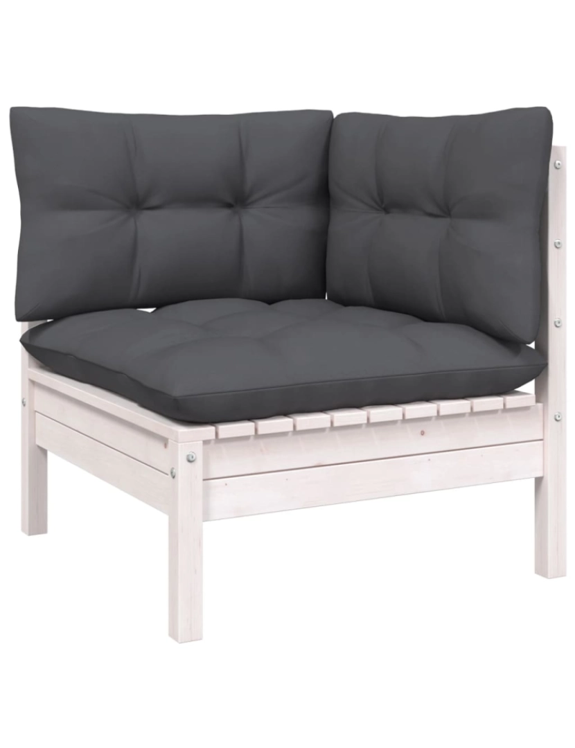 imagem de vidaXL 3 pcs conjunto lounge jardim c/ almofadões pinho maciço branco4