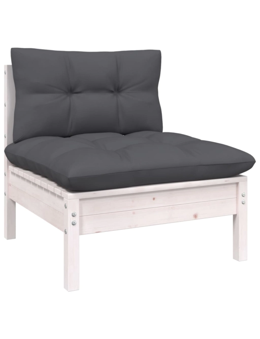 imagem de vidaXL 3 pcs conjunto lounge jardim c/ almofadões pinho maciço branco5