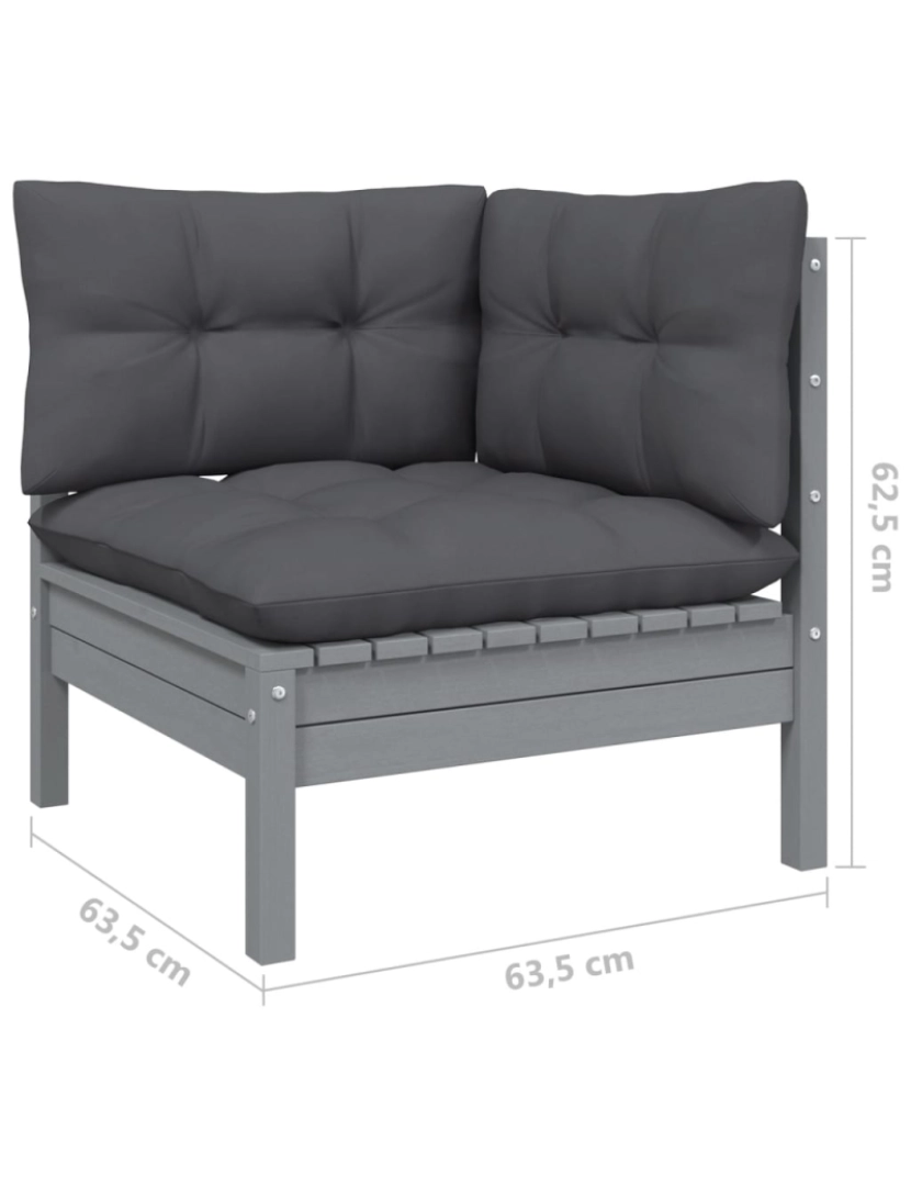 imagem de vidaXL 3 pcs conj. lounge de jardim c/ almofadões pinho maciço cinza11