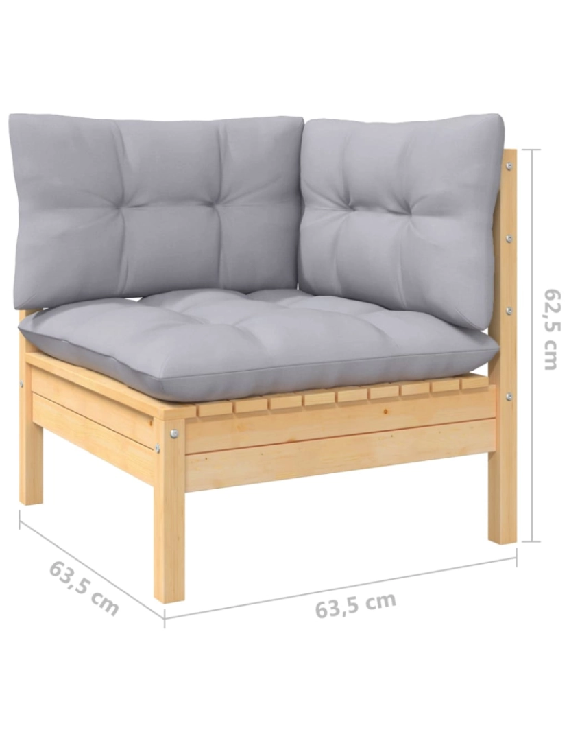 imagem de vidaXL 3 pcs conj. lounge jardim c/ almofadões cinzentos pinho maciço11