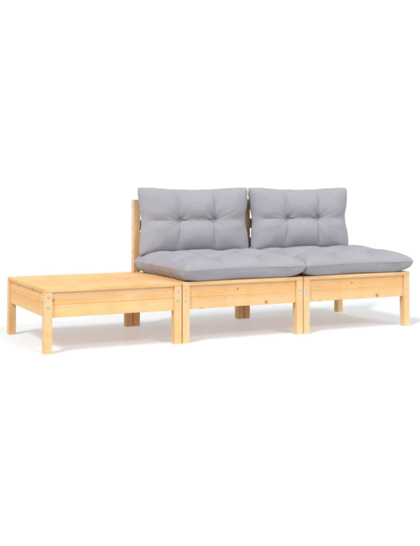 imagem de vidaXL 3 pcs conj. lounge de jardim c/ almofadões cinza pinho maciço1