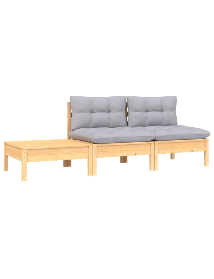 imagem de vidaXL 3 pcs conj. lounge de jardim c/ almofadões cinza pinho maciço3