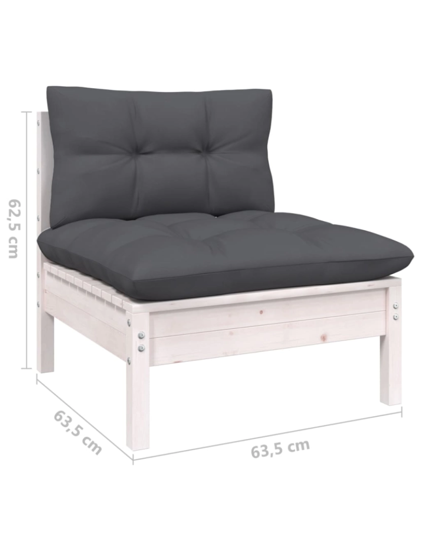 imagem de vidaXL 3 pcs conjunto lounge jardim c/ almofadões pinho maciço branco11