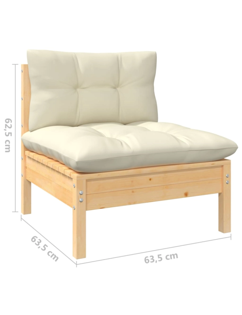 imagem de vidaXL 3 pcs conjunto lounge jardim c/ almofadões creme pinho maciço10