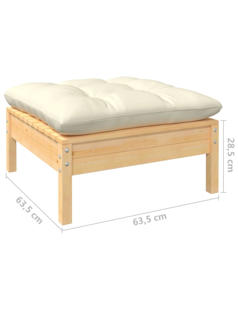 imagem de vidaXL 3 pcs conjunto lounge jardim c/ almofadões creme pinho maciço11