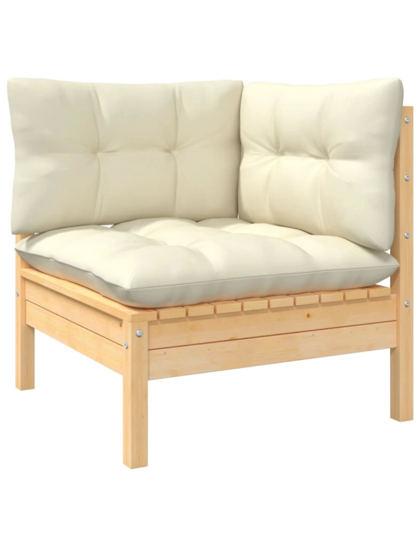 imagem de vidaXL 3 pcs conjunto lounge jardim c/ almofadões creme pinho maciço3