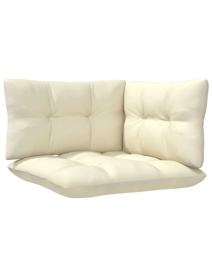 imagem de vidaXL 3 pcs conjunto lounge jardim c/ almofadões creme pinho maciço6