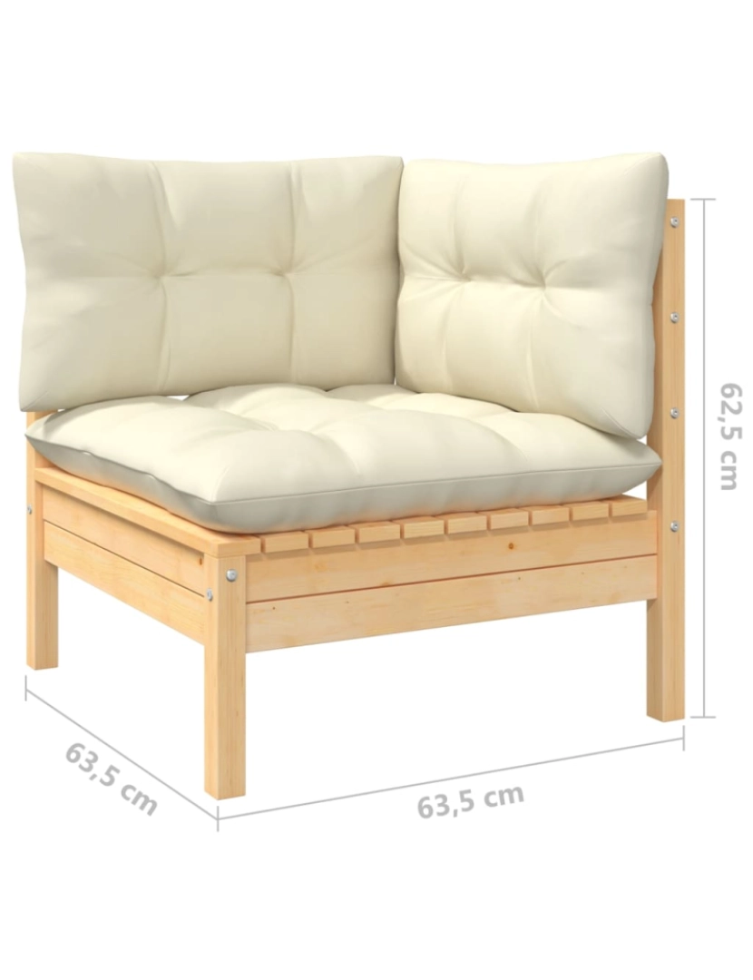 imagem de vidaXL 3 pcs conjunto lounge jardim c/ almofadões creme pinho maciço9