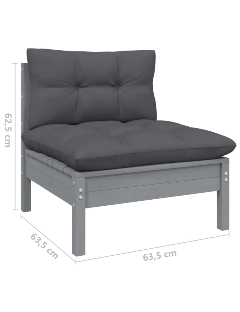 imagem de vidaXL 3 pcs conj. lounge jardim c/ almofadões pinho maciço cinzento11