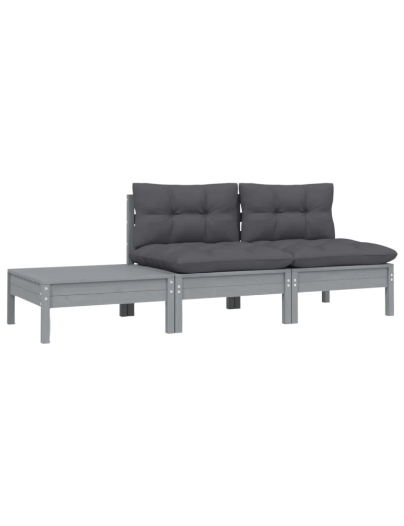 imagem de vidaXL 3 pcs conj. lounge jardim c/ almofadões pinho maciço cinzento3