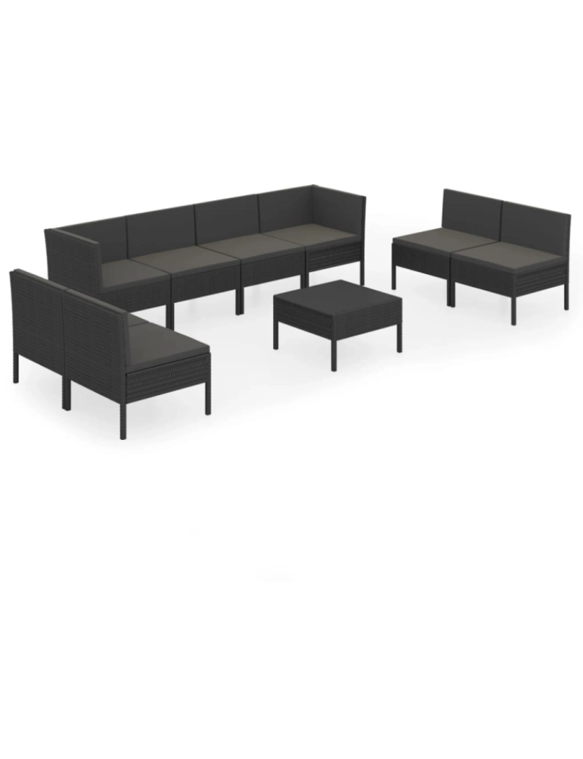 imagem de vidaXL 9 pcs conjunto lounge de jardim c/ almofadões vime PE preto3