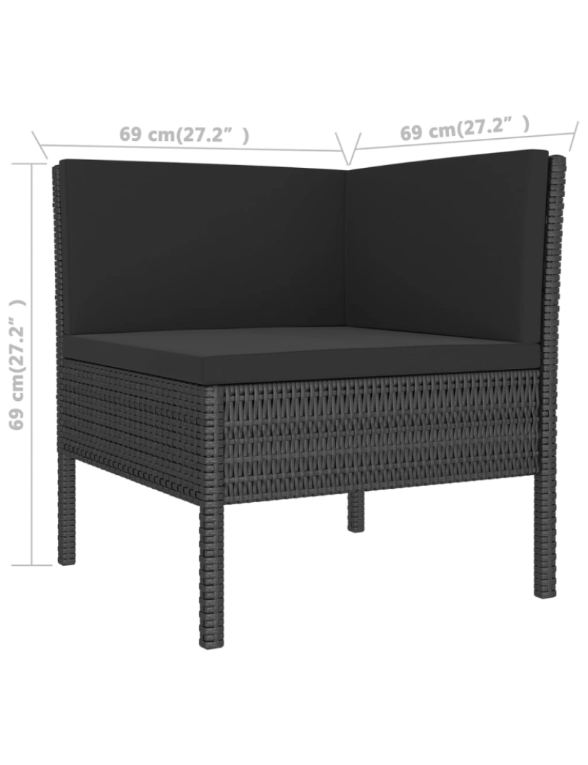 imagem de vidaXL 9 pcs conjunto lounge de jardim c/ almofadões vime PE preto8