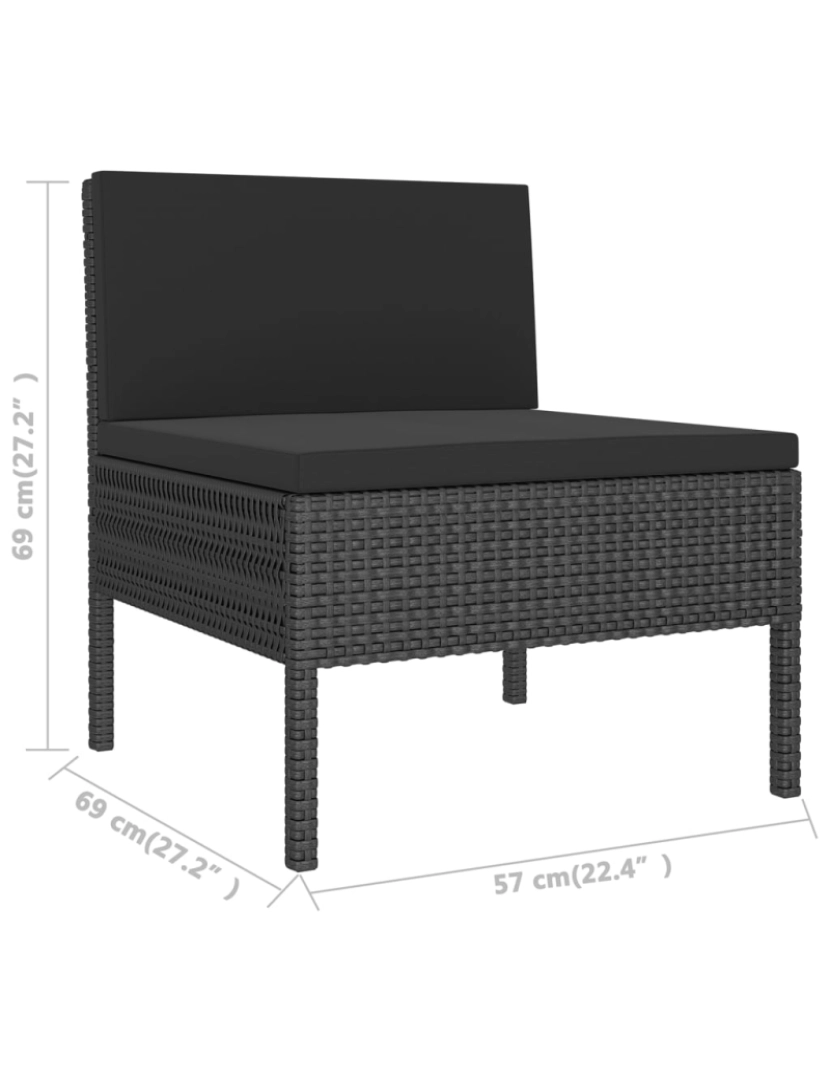 imagem de vidaXL 9 pcs conjunto lounge de jardim c/ almofadões vime PE preto9