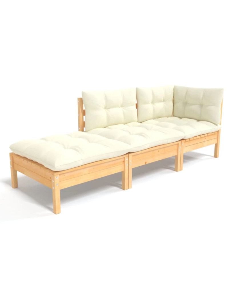 Vidaxl - vidaXL 3 pcs conjunto lounge jardim c/ almofadões creme pinho maciço