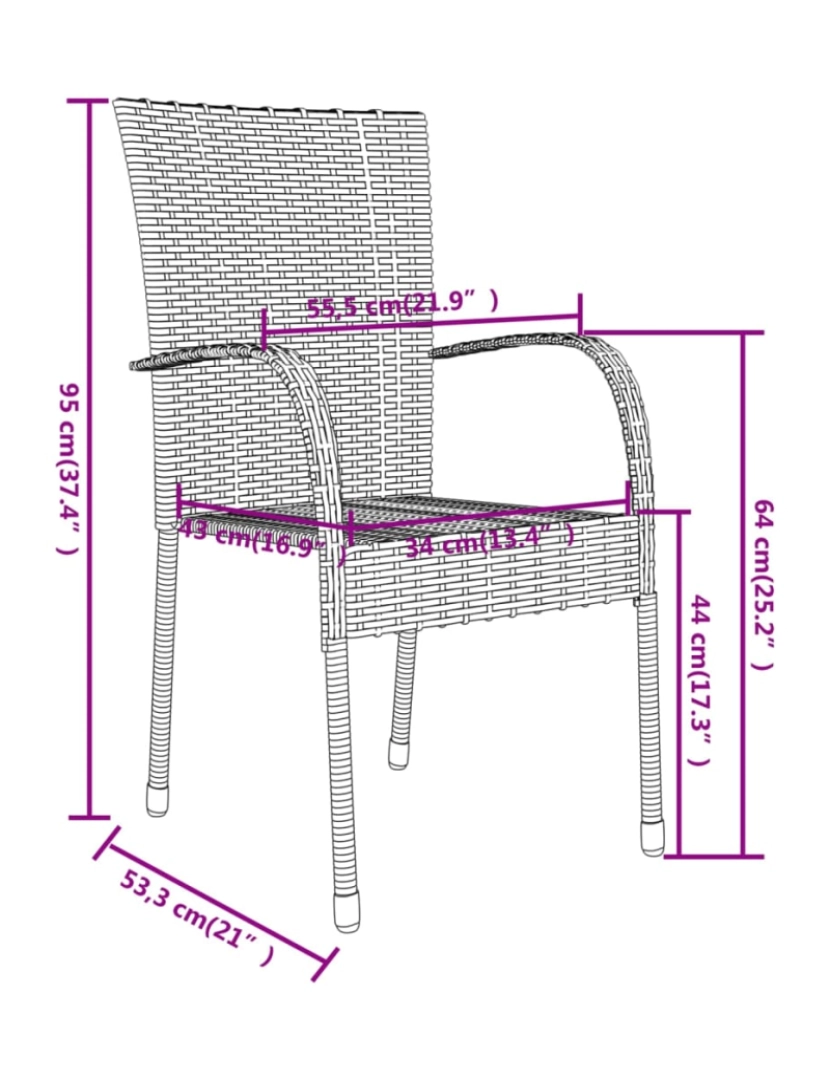 imagem de vidaXL 3 pcs conjunto de jantar para jardim vime PE cinzento9