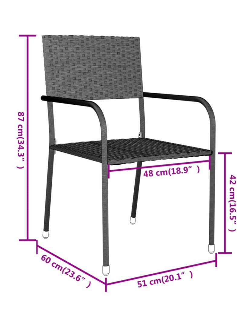 imagem de vidaXL 3 pcs conjunto de jantar para jardim vime PE preto9