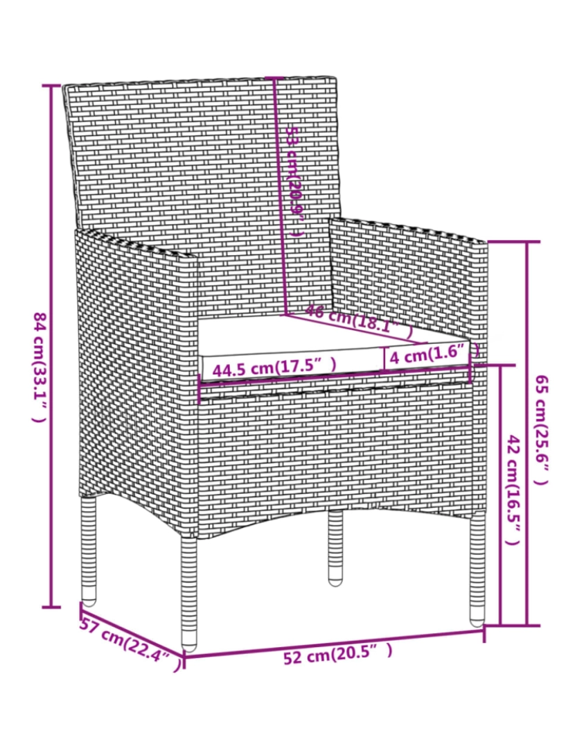 imagem de vidaXL 3 pcs conjunto de jantar para jardim vime PE cinzento9