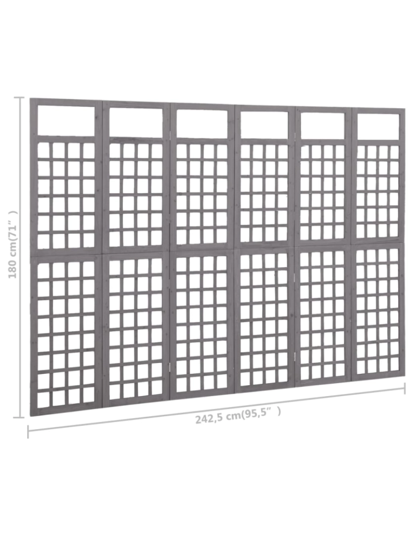 imagem de vidaXL Biombo/treliça 6 painéis abeto maciço 242,5x180 cm cinzento7