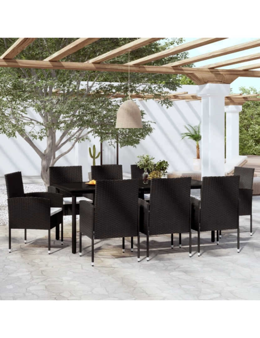 imagem de vidaXL 9 pcs conjunto de jantar para jardim preto2