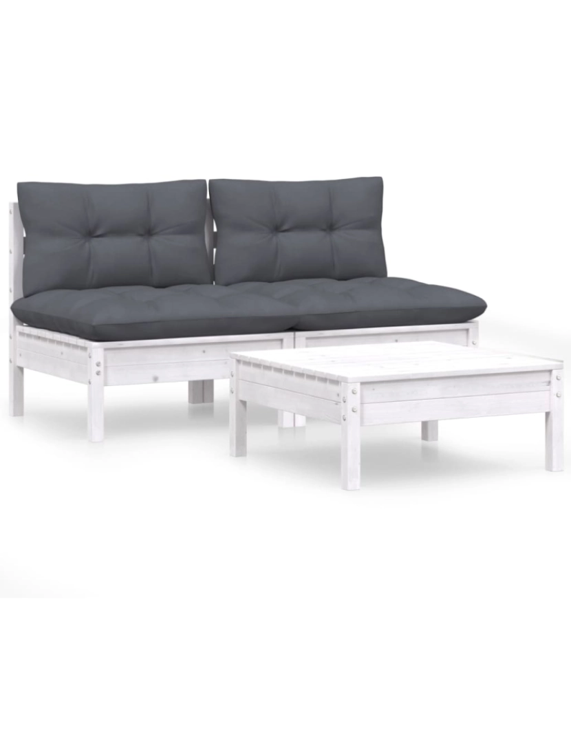 imagem de vidaXL 3 pcs conj. lounge de jardim com almofadões antracite pinho1