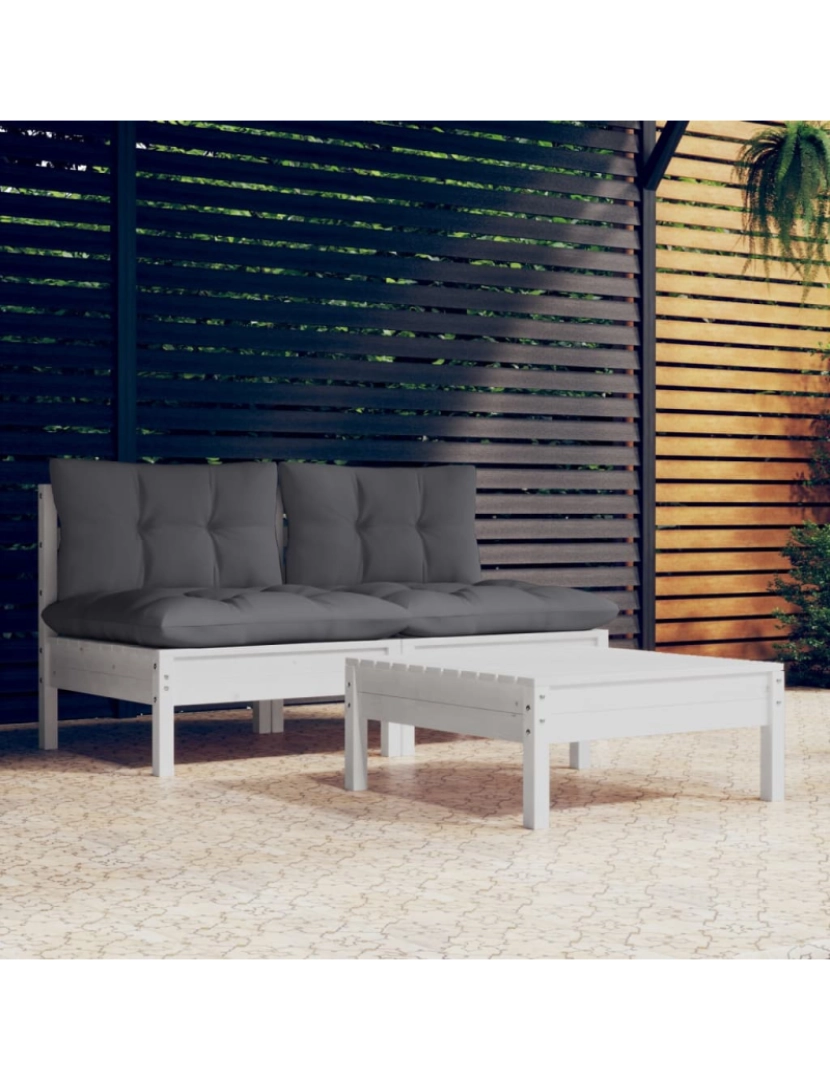 imagem de vidaXL 3 pcs conj. lounge de jardim com almofadões antracite pinho2