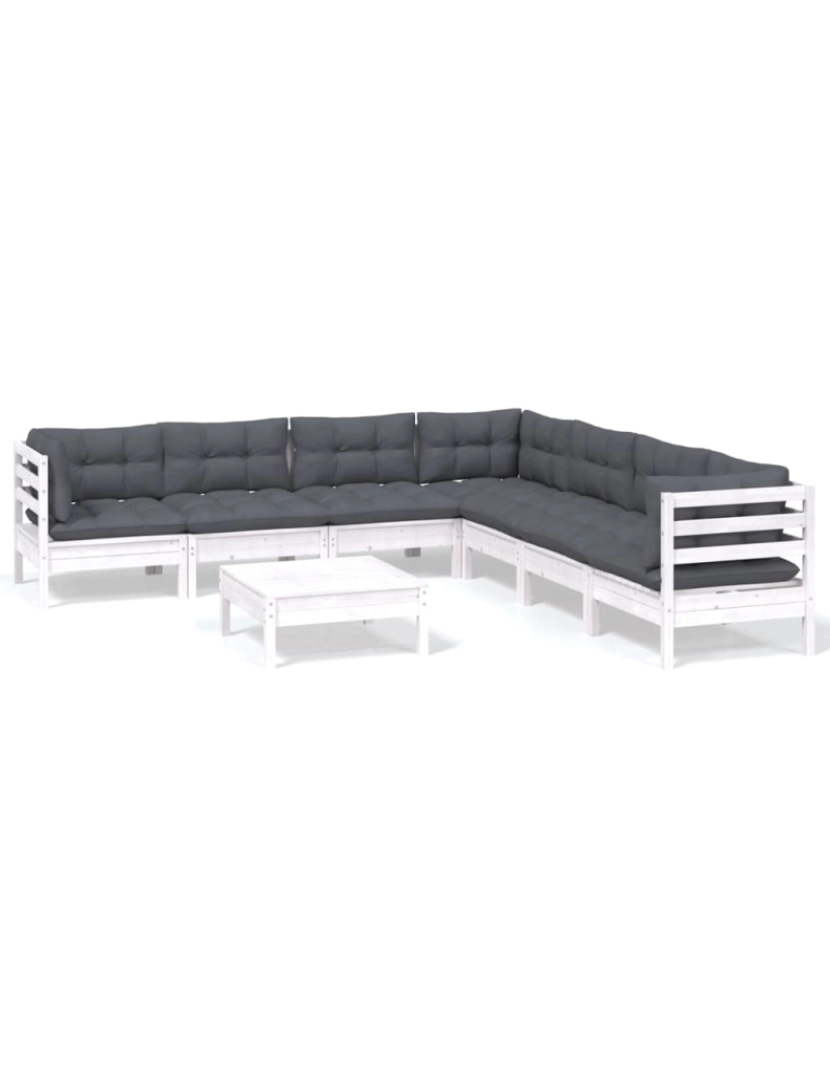 Vidaxl - vidaXL 8 pcs conj. lounge de jardim c/ almofadões pinho maciço branco