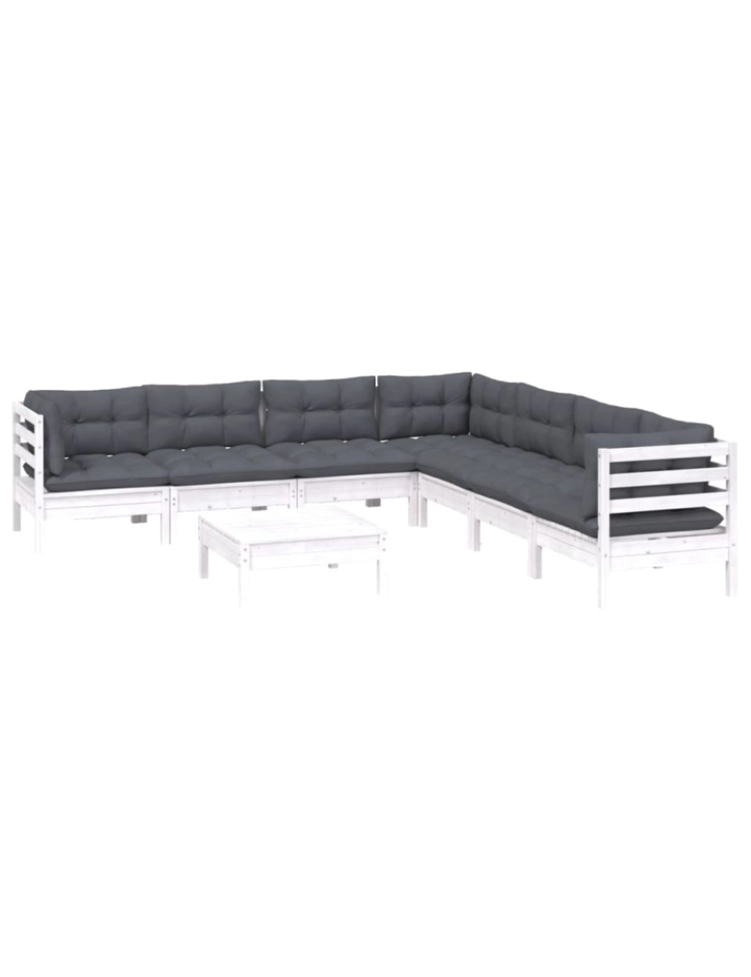 imagem de vidaXL 8 pcs conj. lounge de jardim c/ almofadões pinho maciço branco4