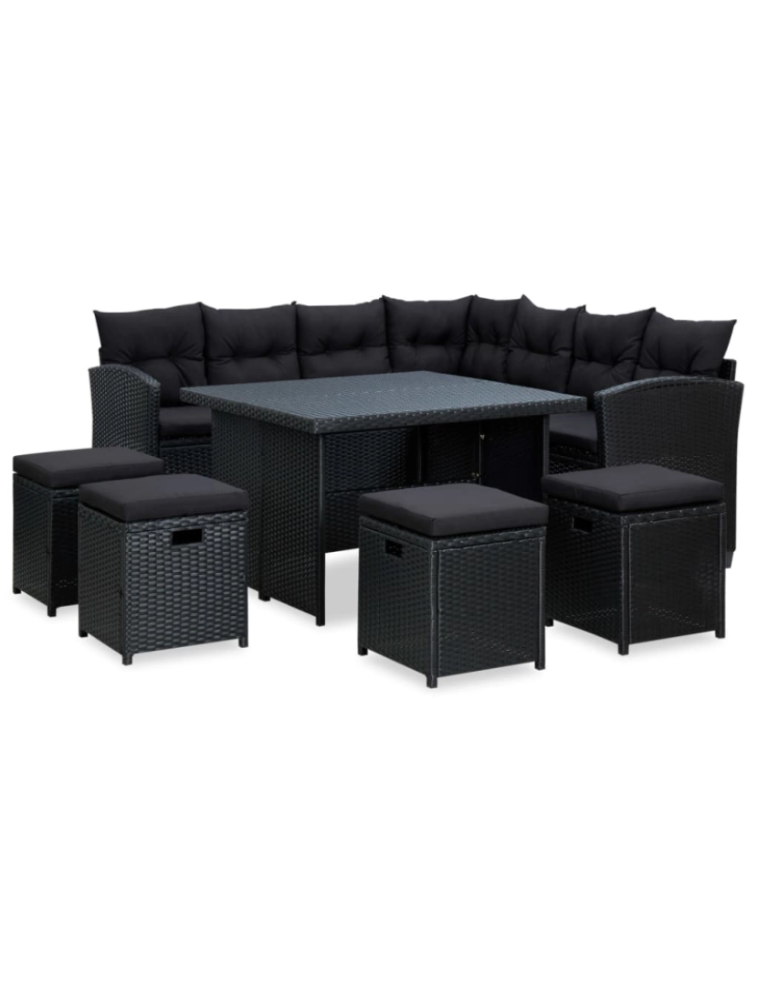 imagem de vidaXL 6 pcs conjunto lounge de jardim c/ almofadões vime PE preto1