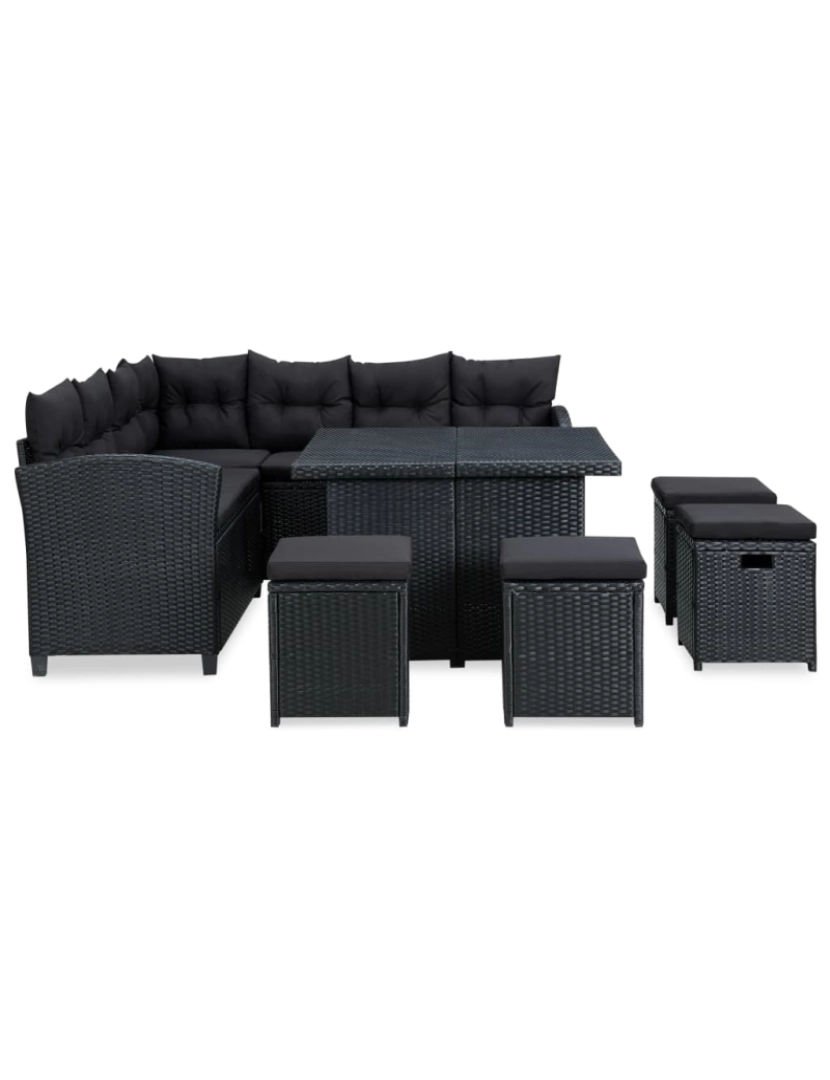 imagem de vidaXL 6 pcs conjunto lounge de jardim c/ almofadões vime PE preto3