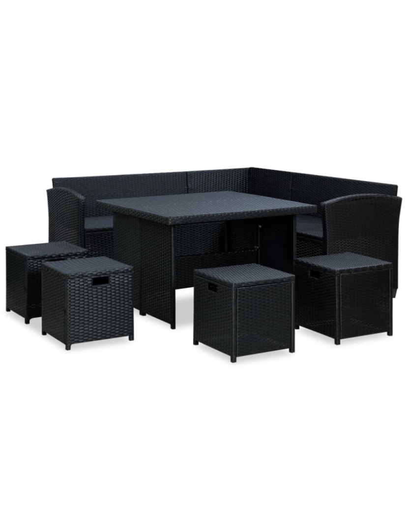 imagem de vidaXL 6 pcs conjunto lounge de jardim c/ almofadões vime PE preto4