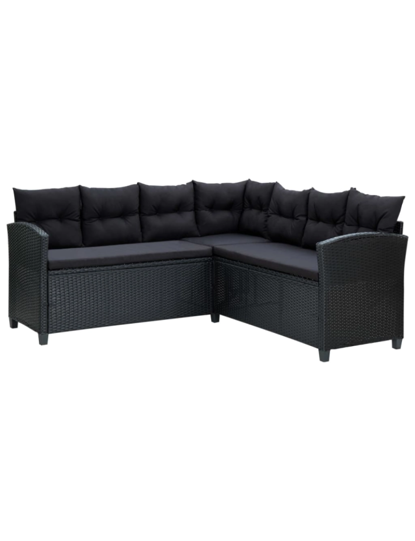 imagem de vidaXL 6 pcs conjunto lounge de jardim c/ almofadões vime PE preto5