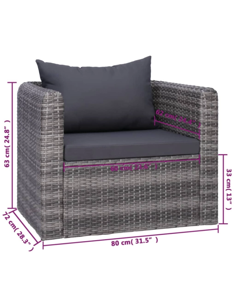 imagem de vidaXL 8 pcs conjunto lounge de jardim c/ almofadões vime PE cinzento10