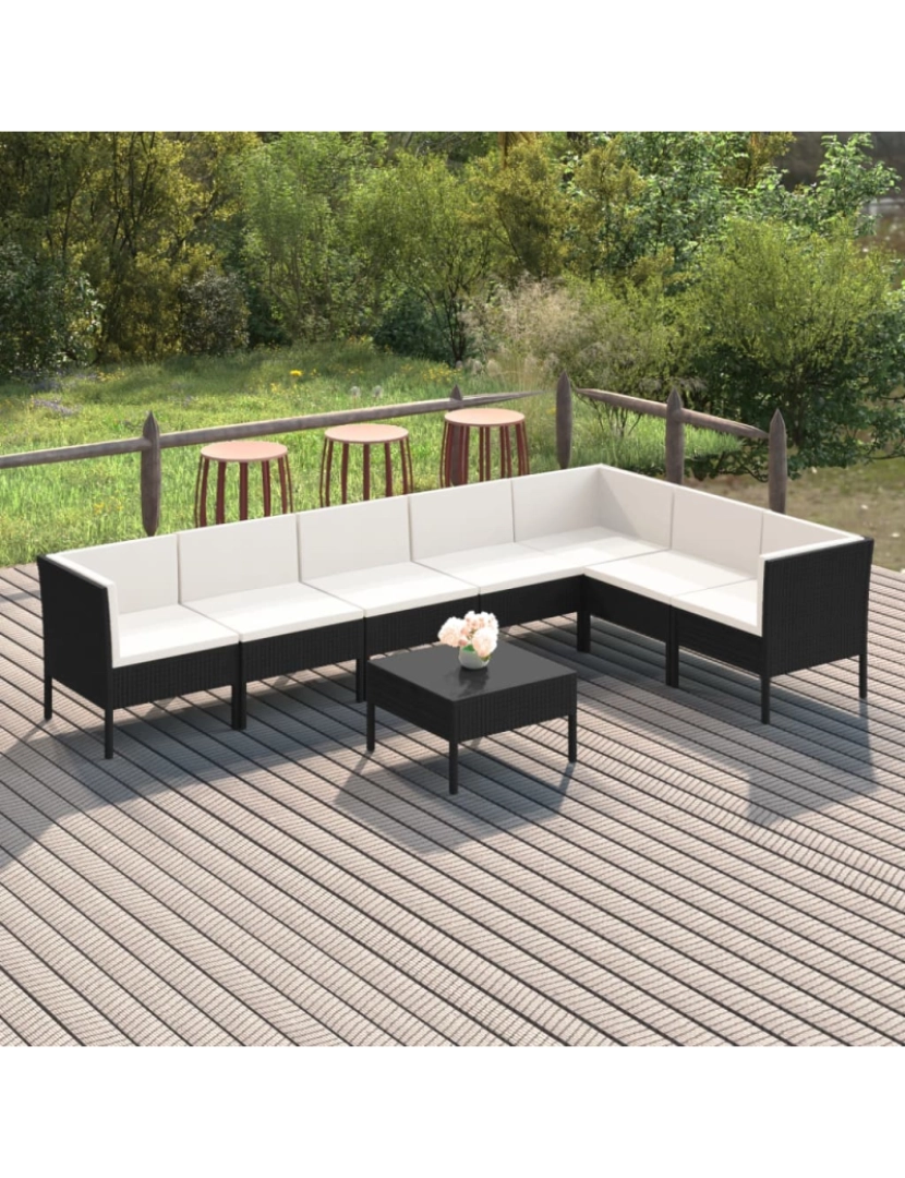 imagem de vidaXL 8 pcs conjunto lounge de jardim c/ almofadões vime PE preto2