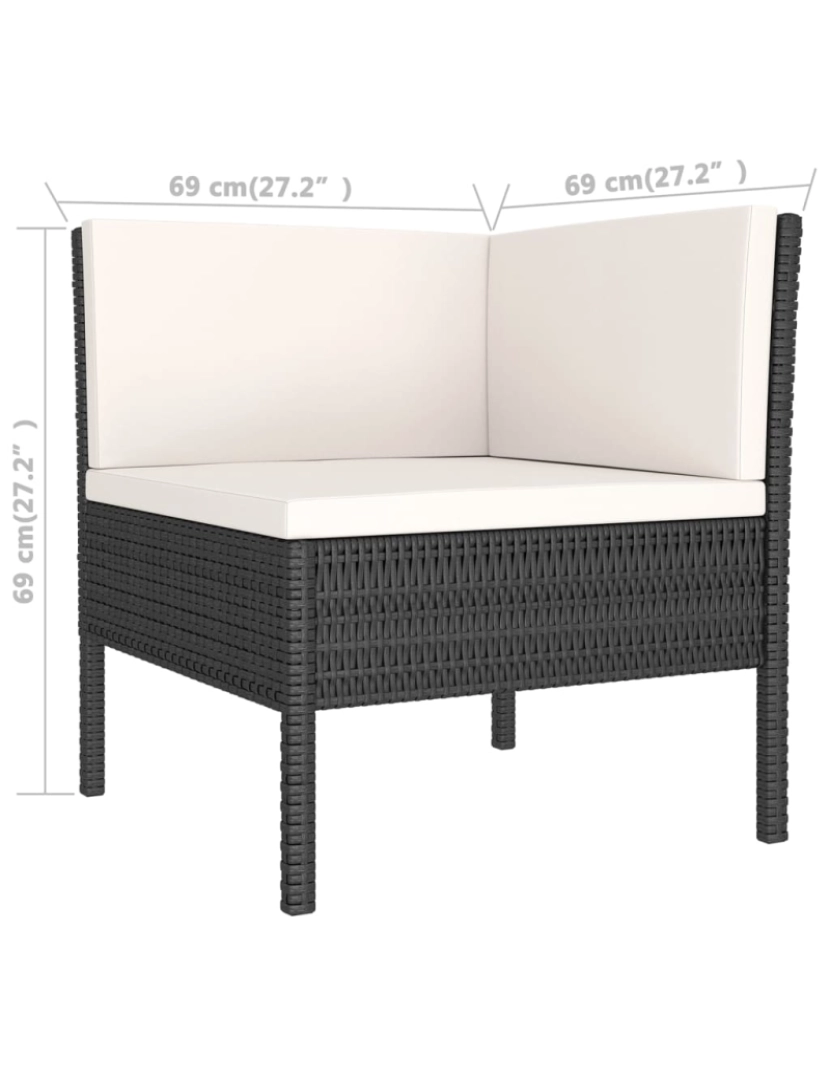 imagem de vidaXL 8 pcs conjunto lounge de jardim c/ almofadões vime PE preto7